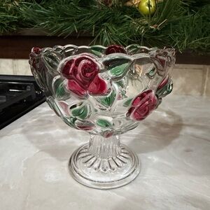 Mikasa rose garden footed glass bowl 5"